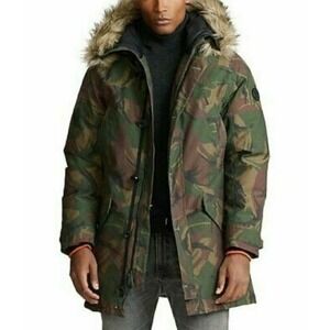Polo Ralph Lauren men's faux fur hooded Camo Down Parka Jacket size Large L $548